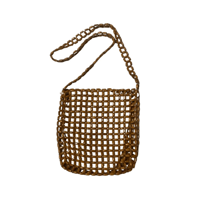 #ad Brown Wood Beads Crossbody Handbag Cotton Lining Handmade Boho Island $15.00