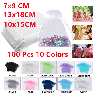 100Pcs 10 Colors Organza Drawstring Bag Wedding Party Gift Bags Jewelry Pouch $10.87