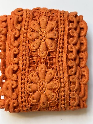 #ad Orange Crocheted Ribbon Trim 2 Yards 3 3 4 quot; Wide $8.99
