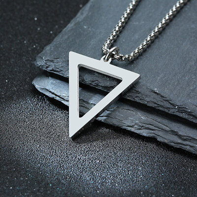 SILVER TRIANGLE NECKLACE FOR MEN STAINLESS STEEL CHAIN MENS GEOMETRIC PENDANT $8.99