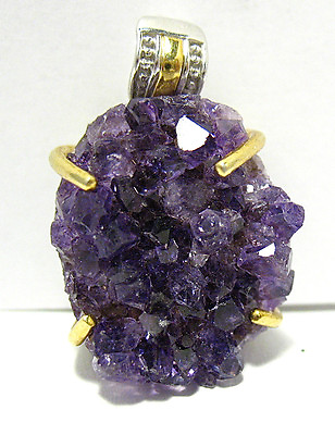 #ad CHUNKY STERLING SILVER GOLD AMETHYST GIODE PENDANT 9.6 GRAMS 347 $259.20