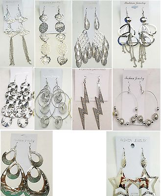 #ad SU 6 Wholesale lot10 pairs Fashion Big Dangle Silver Plated Earrings US SELLER $9.99