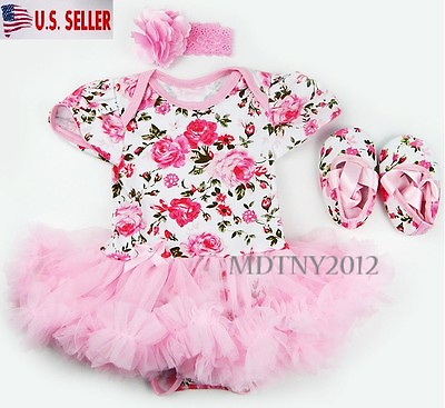 3PCS Newborn Baby Girl Outfits Clothes Romper tutu Dress Jumpsuit Bodysuit Set $9.90