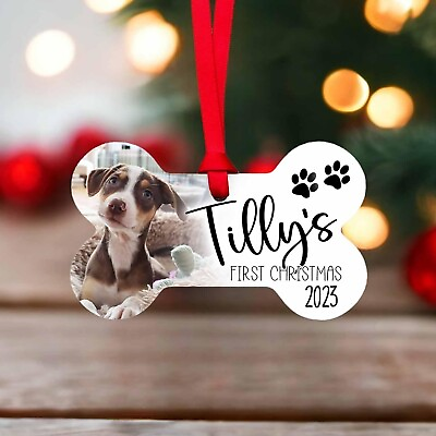 #ad Puppy first Christmas Ornament Bone shaped photo ornament personalized with $11.99