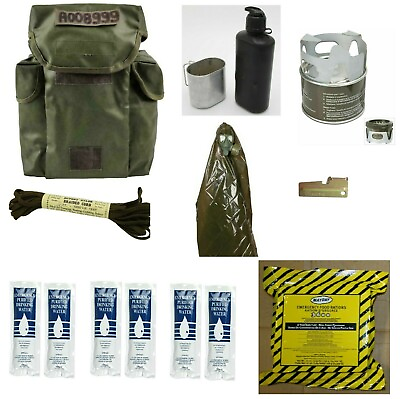 #ad Military Emergency Survival Kit Bag Food Water Fire Canteen Fuel Rope Cup Poncho $49.99