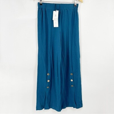 Neon Buddha Women Small Goals Ankle Pants Pull On Elastic Waist Buttons Sea Blue $44.97