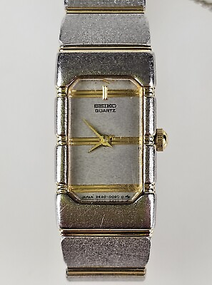 #ad Seiko Quartz 2E20 5039 R0 Two Tone Silver Gold Slim Wristwatch Tested Working $59.95