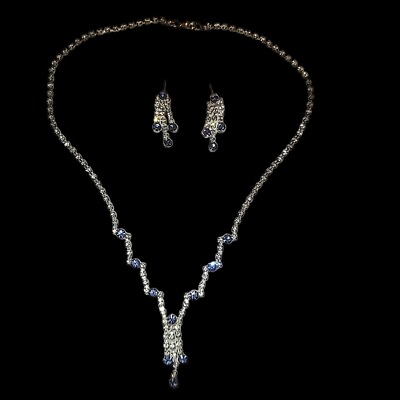 #ad Vintage Purple amp; white crystal rhinestone bling earring amp; necklace set costume $10.40