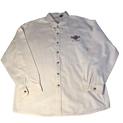 #ad Vintage HARD ROCK CAFE ST Thomas DRESS SHIRT Long Sleeve White Button Down LARGE $44.97