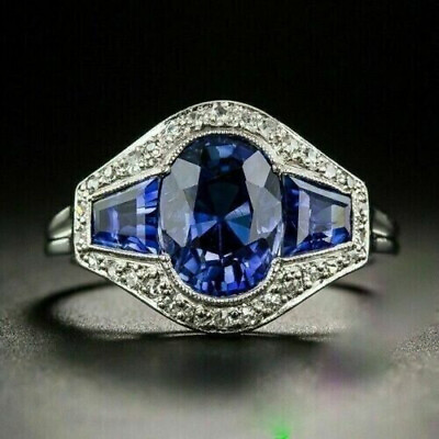 #ad Women Sapphire Engagement Anniversary Ring 3.4 CT Cubic Zirconia 14K White Gold $254.80