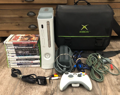 #ad Xbox 360 White Console Bundle Controller Cables HDD 11 Video Games Works $123.99