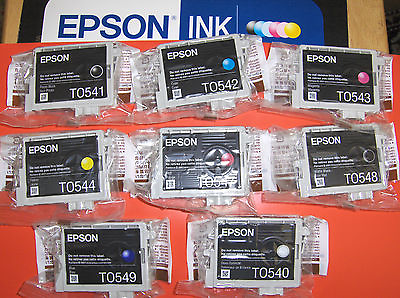 #ad Set 8 Genuine Epson R800 R1800 print inks T0540 T0549 T054 T054020 T054920 $92.89