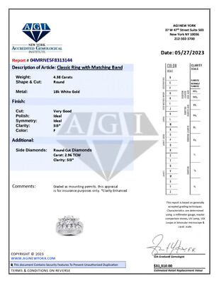 #ad 7.34ct F SI3 Round Natural Certified Diamonds 18k Classic Matching Bridal Set $11556.88
