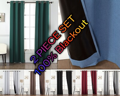 #ad 2 Piece Set 100% Blackout Window Curtains Black Back amp; Grommets 4 SIZES $15.15