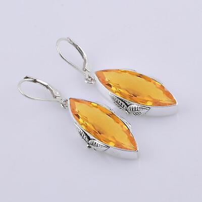 #ad 925 Sterling silver Natural Citrine gemstone Earring Bridal jewelry Gift for Boy $46.56