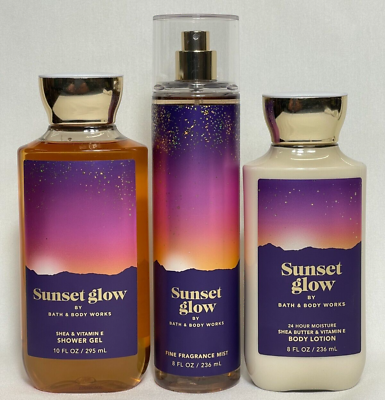 #ad NEW Bath amp; Body Works Sunset Glow 3pc Gift Set Full Size Shower Gel Lotion Mist $25.55