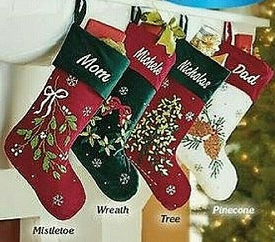 #ad Velvet Embroidered Stocking Christmas Stockings Choose Style Velvet 19.5quot;x 10.5quot; $9.07