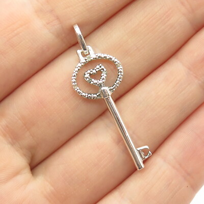 #ad 925 Sterling Silver Real Diamond Key Heart Pendant $34.99