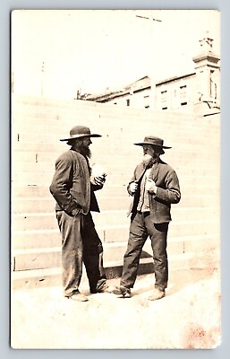 #ad RPPC Men with Beards Wearing Hats Near Steps AZO 1925 1940s VTG Postcard 1471 $14.06