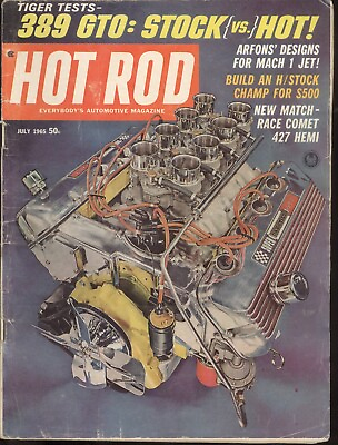 #ad 1965 Hot Rod Magazine: 389 GTO Stock vs Hot Race Comet 427 Hemi Mach 1 Jet $6.50
