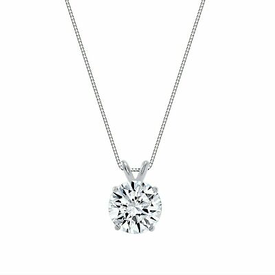 #ad 2.50ct Simulated Diamond Pendant Real 14K Solid White Gold Solitaire Charm 9mm $99.99