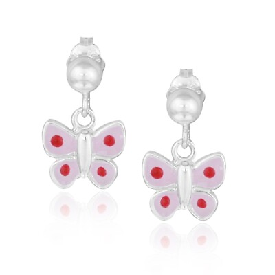 #ad #ad 925 Silver Pink amp; Red Enamel Butterfly Girls Dangle Earrings $20.23