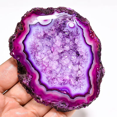 #ad 625.00Cts. Natural Purple Onyx Slice Druzy Agate Agate Fancy Coaster Gemstone $33.11