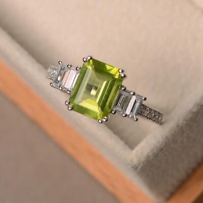#ad 3.50 Ct Emerald Natura Peridot Diamond Bridal Ring 14K Solid White Gold Size 6 $330.00