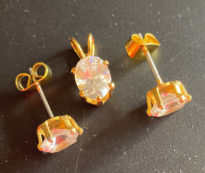 #ad Marquise Cubic Zirconia Goldtone Stud Earring And Pendant Set. FREE Shipping $10.00