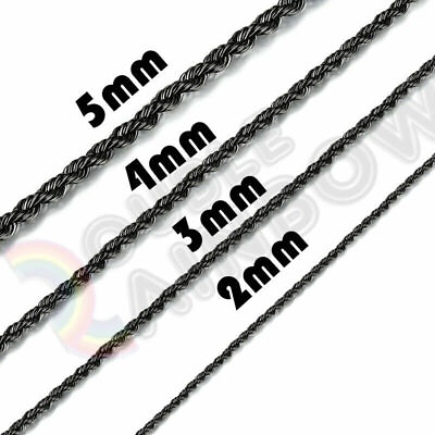 #ad #ad Men Women#x27;s Stainless Steel Black 2mm 3mm 4mm 5mm Rope Necklace Chain Link $6.50