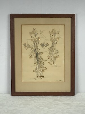 #ad Vintage KT. Mustjaja Ubud Bali Balinese Dancers Painting Signed Framed 18.5x14.5 $300.00