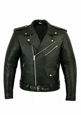 #ad Mens Brando Genuine Leather Jacket Motorcycle Perfecto Black Marlon Biker Jacket $106.59