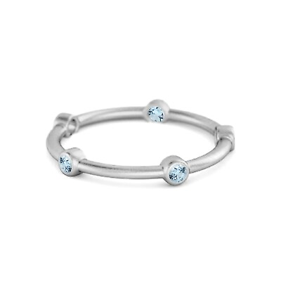 #ad 14k White Gold Stackable Band 3 MM Natural Blue Topaz Five Stone Women Ring C $352.80