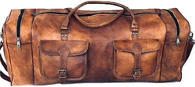 #ad 32quot; Leather Duffel Double Pocket Travel Tote Carryon Gym Sports Overnight Bag 2 $105.49