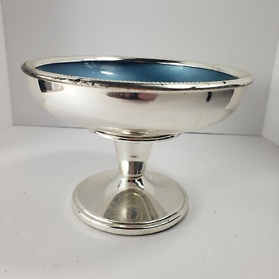 #ad Vintage W and S Blackinton Silver Plated Pedestal Blue Enameled Dish and Candle $19.80