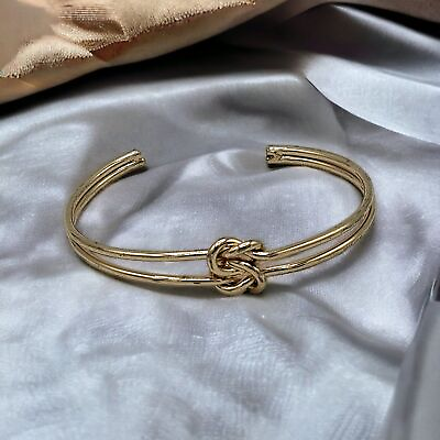 #ad Love Knot Bracelet Bangle Cuff Gold Tone Adjustable Dainty Skinny Jewelry $14.00
