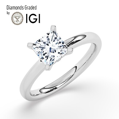 #ad IGI 2 CT Solitaire Lab Grown Princess Diamond Engagement Ring18K White Gold $1991.20