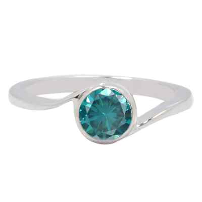 #ad 14KT White Gold amp; 0.90Ct Round Shape Natural Greenish Blue Diamond Ring $957.50