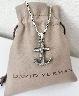 #ad David Yurman Silver Anchor Pendant with 25 26quot; Box Chain Necklace for Men $310.00