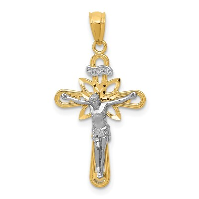 #ad 14K Two tone W Rhodium Small Passion Crucifix Pendant Bracelet Necklace $148.10