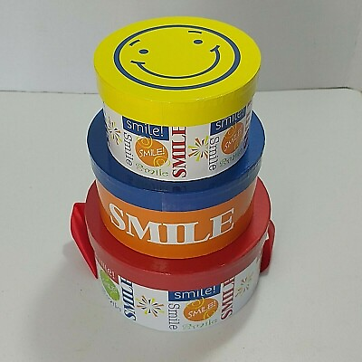 3 Piece Stacking Nesting Storage Smile Gift Containers Set Home Decor New $10.95