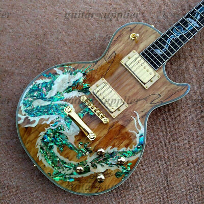 #ad Custom LP Electric Guitar Brown Abalon Dragon Inlay H H Pickups Gold Hardware $369.00
