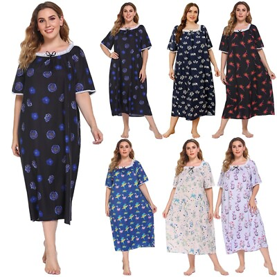 #ad Women#x27;s Plus Size Nightgown Floral Lounger Dress Soft Pajamas Dress Loose Fit $18.96