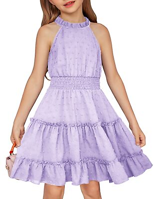 #ad Arshiner Girls Summer Dress Elegant Sleeveless Flowy Swiss Dot Casual Purple ... $49.30