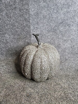 #ad Vintage Pumpkin Gourd Silver Glitter Stem Decoration Centerpiece Home Decor $15.57