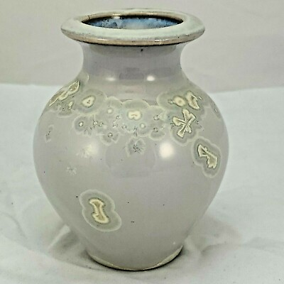 #ad Stoneware Vase Studio Pottery Small Glaze Blue Grey White Accents Pot Marked $14.99