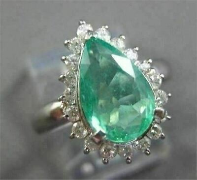 #ad ESTATE LARGE 2.10CT DIAMOND amp; AAA COLOMBIAN EMERALD PLATINUM ENGAGEMENT RING $5843.75