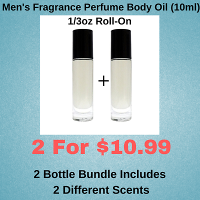 #ad 2 Pack Men#x27;s Perfume Premium Body Oil 10 ml Roll On Bottle Bundle # 33 $10.99