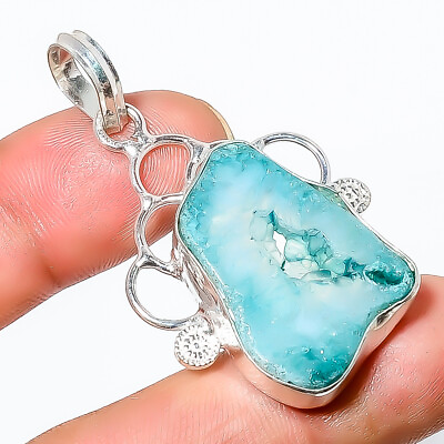 #ad Natural Blue Botswana Agate Drusy 925 Silver Plated Pendant 1.95quot; TP7506 5847 $6.40