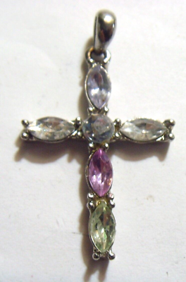 #ad 1950s vintage religious bejeweled Diamante cross pendant 52381 $28.49